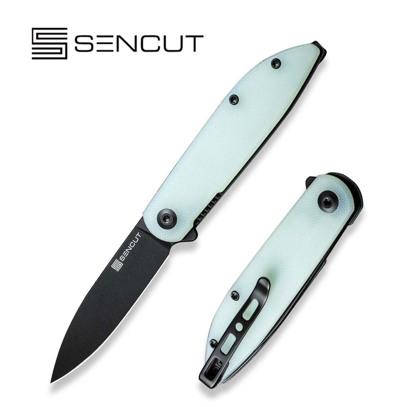 SENCUT Bocll II Flipper Knife Natural G10 Handle (2.96" Black Stonewashed D2 Blade) S22019-2 - SENCUT