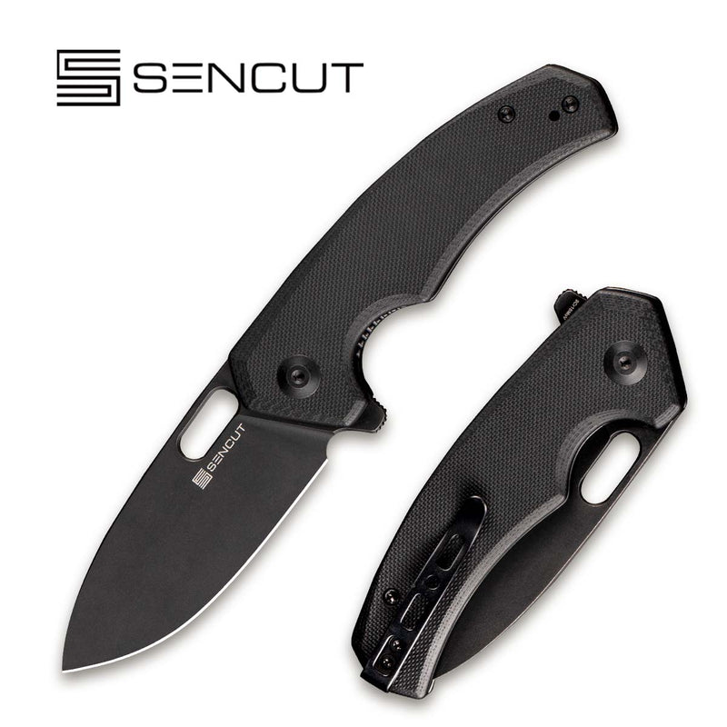 SENCUT Acumen Flipper & Manual Thumb Knife Black G10 Handle (2.98" Black Stonewashed 9Cr18MoV Blade) SA06A - SENCUT