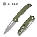 SENCUT CITIUS Flipper & Manual Thumb Knife OD Green G10 Handle (3.3" Gray Stonewashed 9Cr18MoV Blade) SA01A - SENCUT