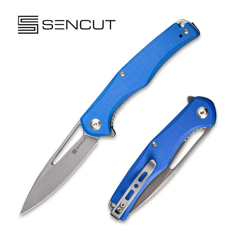 SENCUT CITIUS Flipper & Manual Thumb Knife Blue G10 Handle (3.3" Gray Stonewashed 9Cr18MoV Blade) SA01D - SENCUT