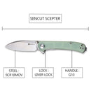 SENCUT Scepter Flipper &Thumb Stud Knife Natural G10 Handle (2.97 Stonewashed 9Cr18MoV Blade) SA03C - SENCUT