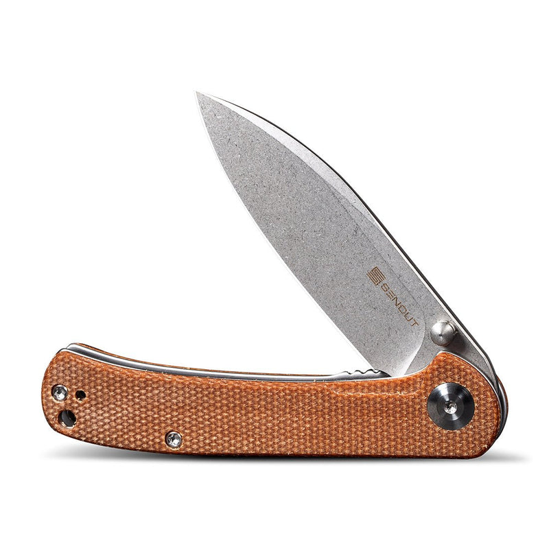 SENCUT Scepter Flipper &Thumb Stud Knife Brown Micarta Handle (2.97 Stonewashed 9Cr18MoV Blade) SA03D - SENCUT