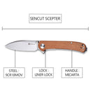 SENCUT Scepter Flipper &Thumb Stud Knife Brown Micarta Handle (2.97 Stonewashed 9Cr18MoV Blade) SA03D - SENCUT