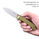 SENCUT Scepter Flipper &Thumb Stud Knife Olive Micarta Handle (2.97 Stonewashed 9Cr18MoV Blade) SA03E - SENCUT