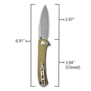 SENCUT Scepter Flipper &Thumb Stud Knife Olive Micarta Handle (2.97 Stonewashed 9Cr18MoV Blade) SA03E - SENCUT