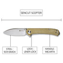 SENCUT Scepter Flipper &Thumb Stud Knife Olive Micarta Handle (2.97 Stonewashed 9Cr18MoV Blade) SA03E - SENCUT