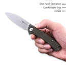 SENCUT Scepter Flipper &Thumb Stud Knife Dark Green Micarta Handle (2.97 Stonewashed 9Cr18MoV Blade) SA03F - SENCUT