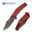 SENCUT Episode Flipper Knife Burgundy G10 Handle (3.48" Black Stonewashed 9Cr18MoV Blade) SA04A - SENCUT