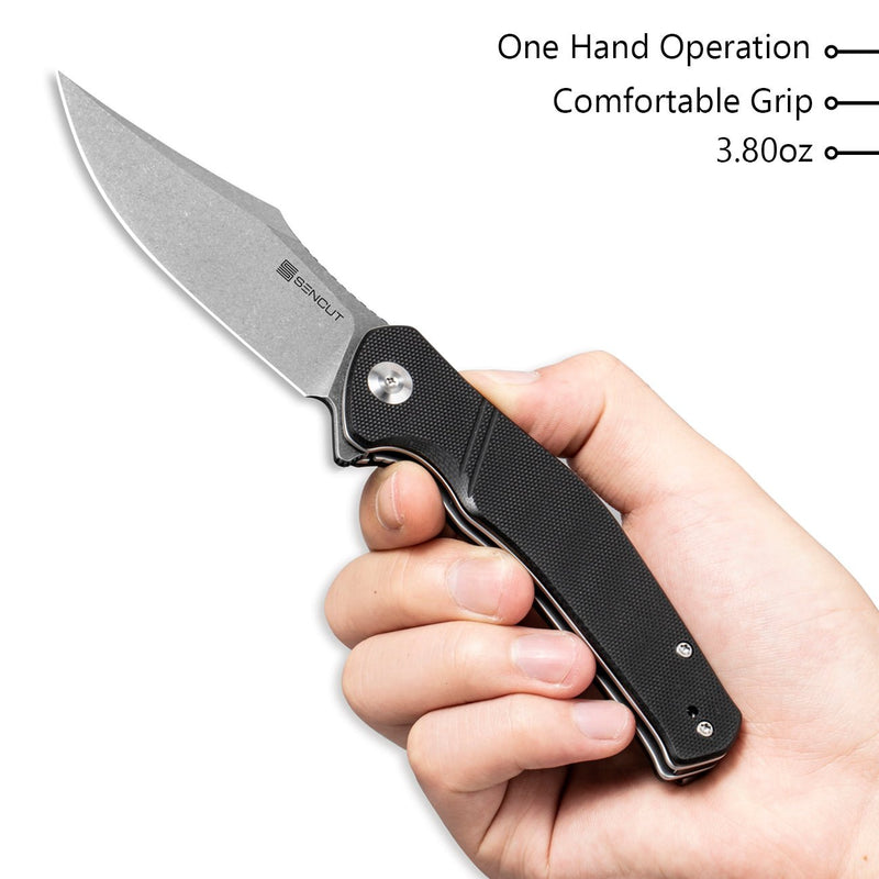 SENCUT Episode Flipper Knife Black G10 Handle (3.48" Stonewashed 9Cr18MoV Blade) SA04B - SENCUT