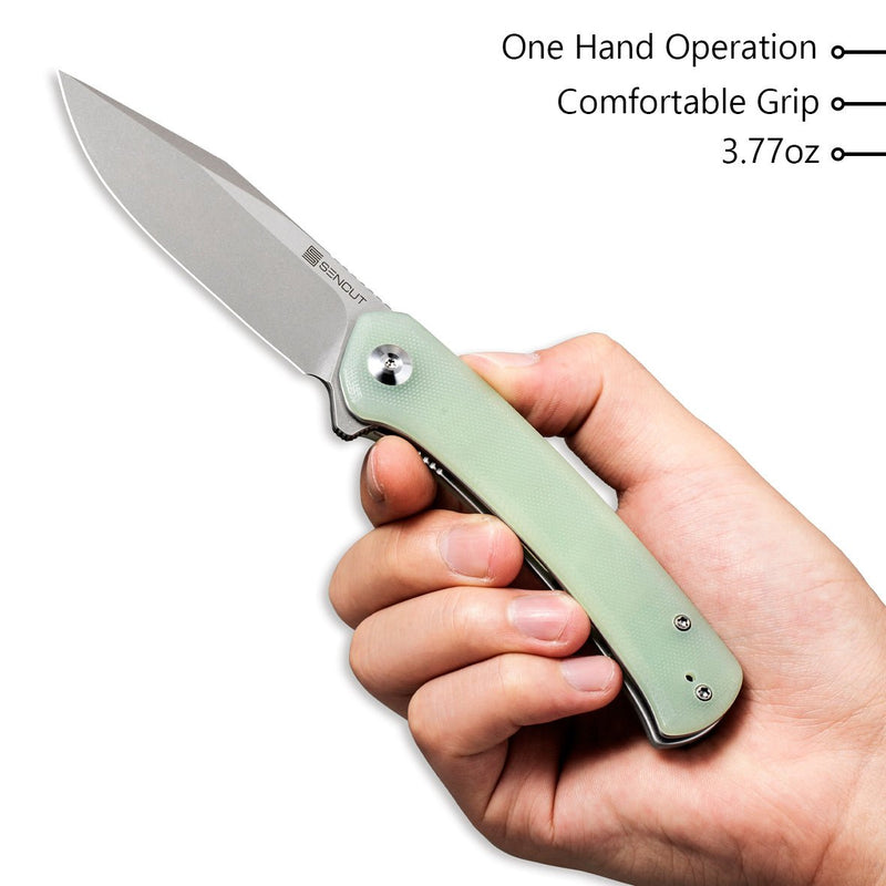 SENCUT Snap Flipper Knife Natural G10 Handle (3.48" Gray Stonewashed 9Cr18MoV Blade) SA05C - SENCUT