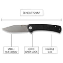 SENCUT Snap Flipper Knife Black G10 Handle (3.48" Gray Stonewashed 9Cr18MoV Blade) SA05B - SENCUT