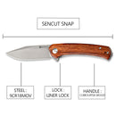 SENCUT Snap Flipper Knife Cuibourtia Wood Handle (3.48" Gray Stonewashed 9Cr18MoV Blade) SA05D - SENCUT
