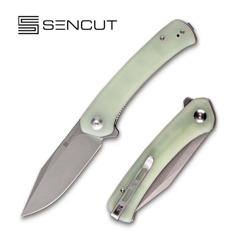 SENCUT Snap Flipper Knife Natural G10 Handle (3.48" Gray Stonewashed 9Cr18MoV Blade) SA05C - SENCUT