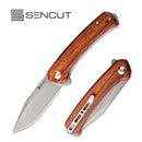 SENCUT Snap Flipper Knife Cuibourtia Wood Handle (3.48" Gray Stonewashed 9Cr18MoV Blade) SA05D - SENCUT