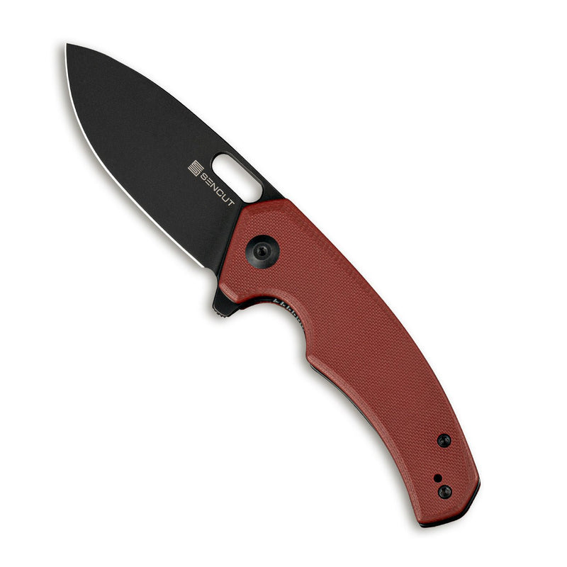 SENCUT Acumen Flipper & Manual Thumb Knife Burgundy G10 Handle (2.98" Black Stonewashed 9Cr18MoV Blade) SA06B - SENCUT