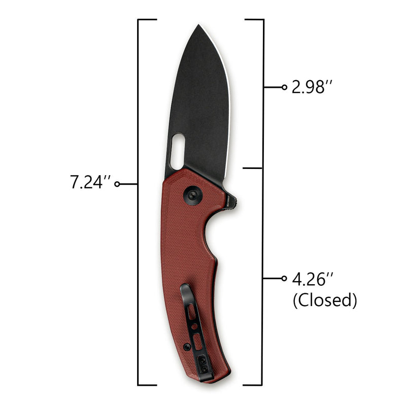 SENCUT Acumen Flipper & Manual Thumb Knife Burgundy G10 Handle (2.98" Black Stonewashed 9Cr18MoV Blade) SA06B - SENCUT