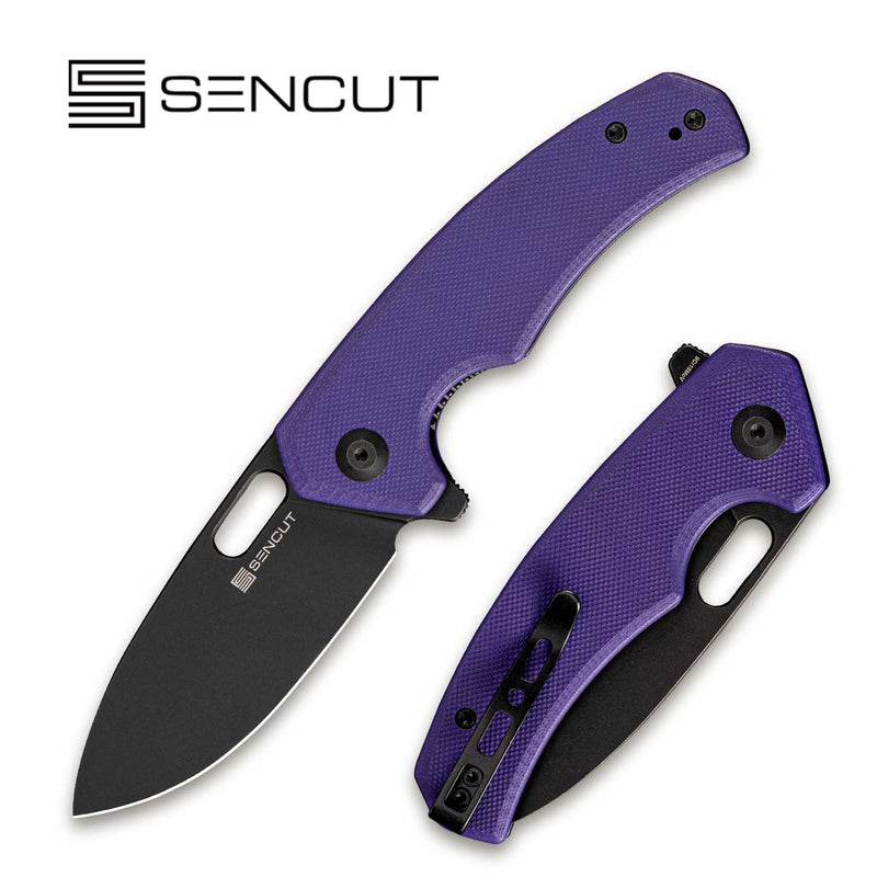 SENCUT Acumen Flipper & Manual Thumb Knife Purple G10 Handle (2.98" Black Stonewashed 9Cr18MoV Blade) SA06D - SENCUT