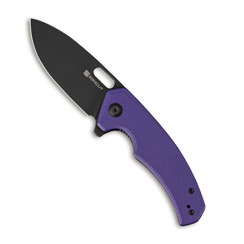 SENCUT Acumen Flipper & Manual Thumb Knife Purple G10 Handle (2.98" Black Stonewashed 9Cr18MoV Blade) SA06D - SENCUT