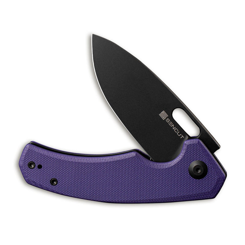 SENCUT Acumen Flipper & Manual Thumb Knife Purple G10 Handle (2.98" Black Stonewashed 9Cr18MoV Blade) SA06D - SENCUT