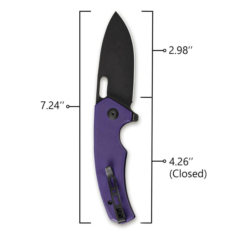 SENCUT Acumen Flipper & Manual Thumb Knife Purple G10 Handle (2.98" Black Stonewashed 9Cr18MoV Blade) SA06D - SENCUT