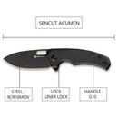 SENCUT Acumen Flipper & Manual Thumb Knife Black G10 Handle (2.98" Black Stonewashed 9Cr18MoV Blade) SA06A - SENCUT