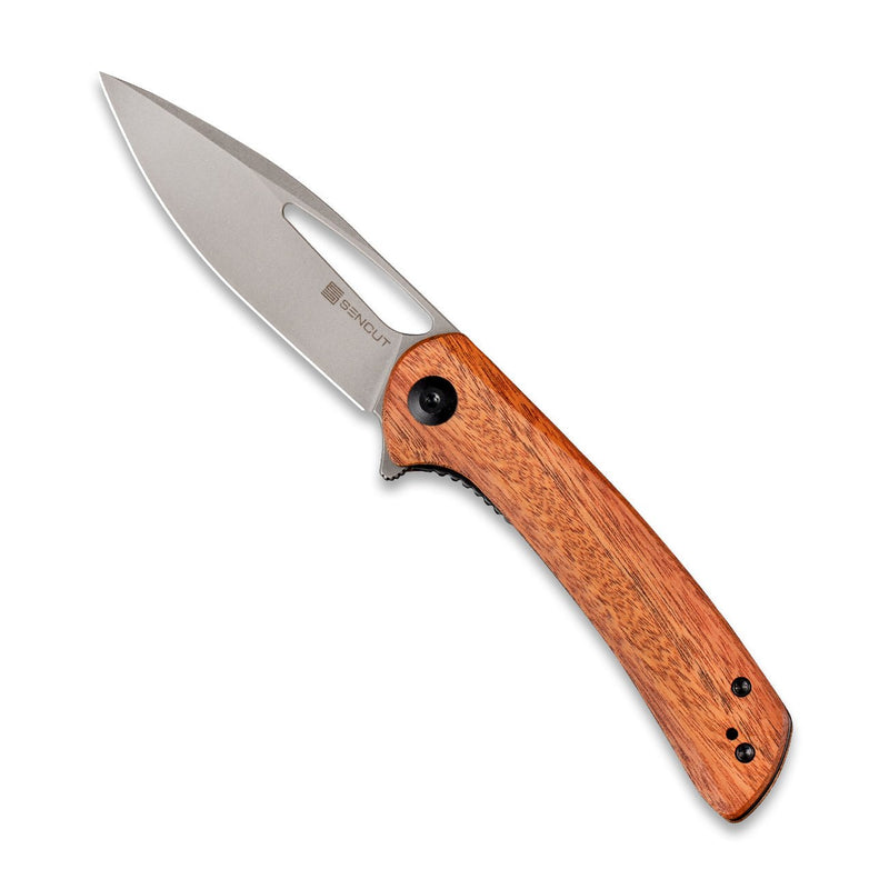 SENCUT Honoris Flipper & Manual Thumb Knife Cuibourtia Wood Handle (3.47" Gray Stonewashed 9Cr18MoV Blade) SA07A - SENCUT