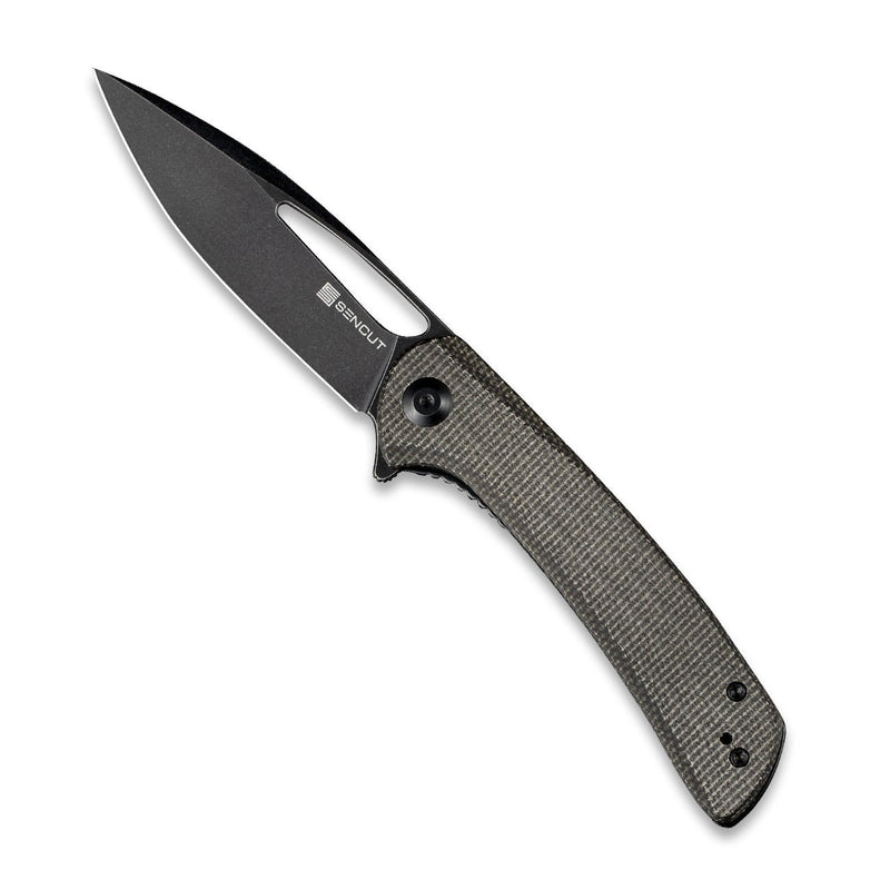 SENCUT Honoris Flipper Knife Gray Micarta Handle (3.47" Black Stonewashed 9Cr18MoV Blade) SA07B - SENCUT