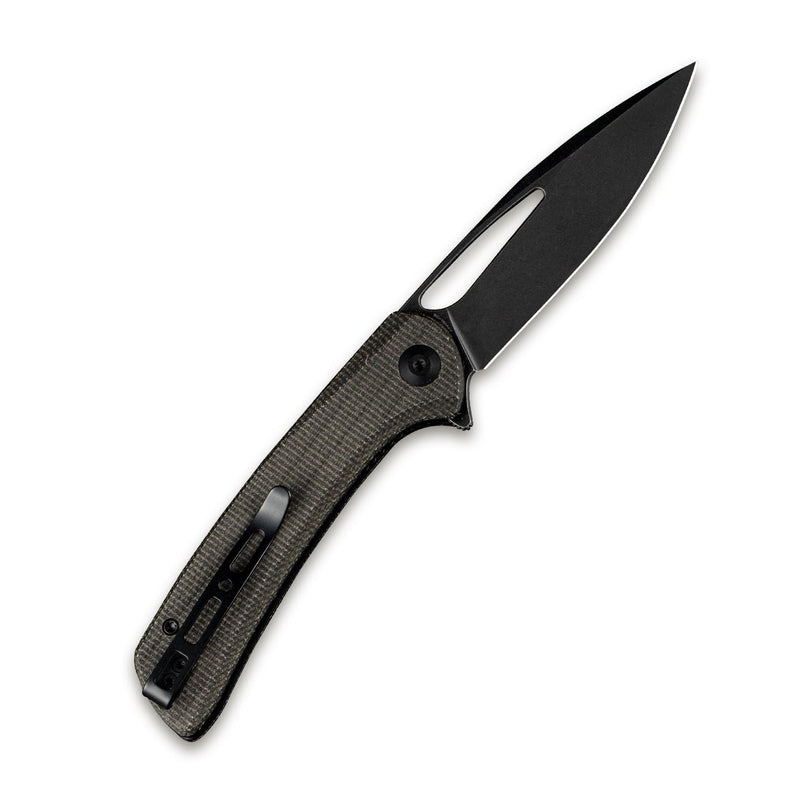 SENCUT Honoris Flipper Knife Gray Micarta Handle (3.47" Black Stonewashed 9Cr18MoV Blade) SA07B - SENCUT