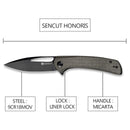 SENCUT Honoris Flipper Knife Gray Micarta Handle (3.47" Black Stonewashed 9Cr18MoV Blade) SA07B - SENCUT