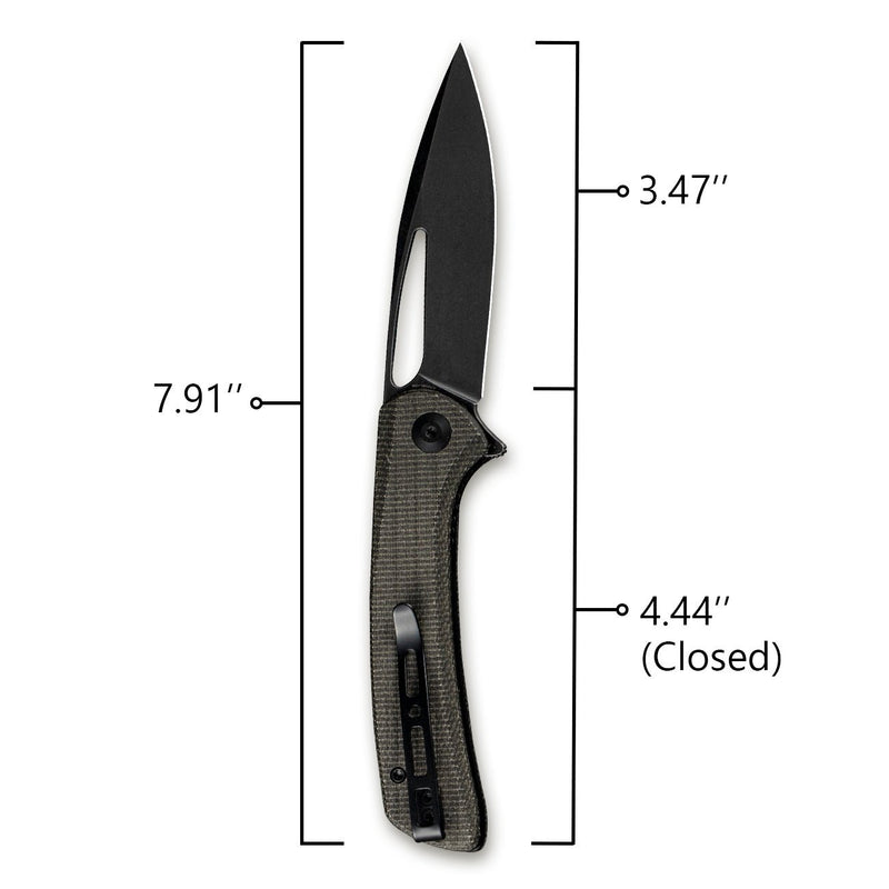 SENCUT Honoris Flipper Knife Gray Micarta Handle (3.47" Black Stonewashed 9Cr18MoV Blade) SA07B - SENCUT