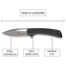 SENCUT Honoris Flipper Knife Black G10 Handle (3.47" Black Hand Rubbed Damascus Blade) SA07C - SENCUT