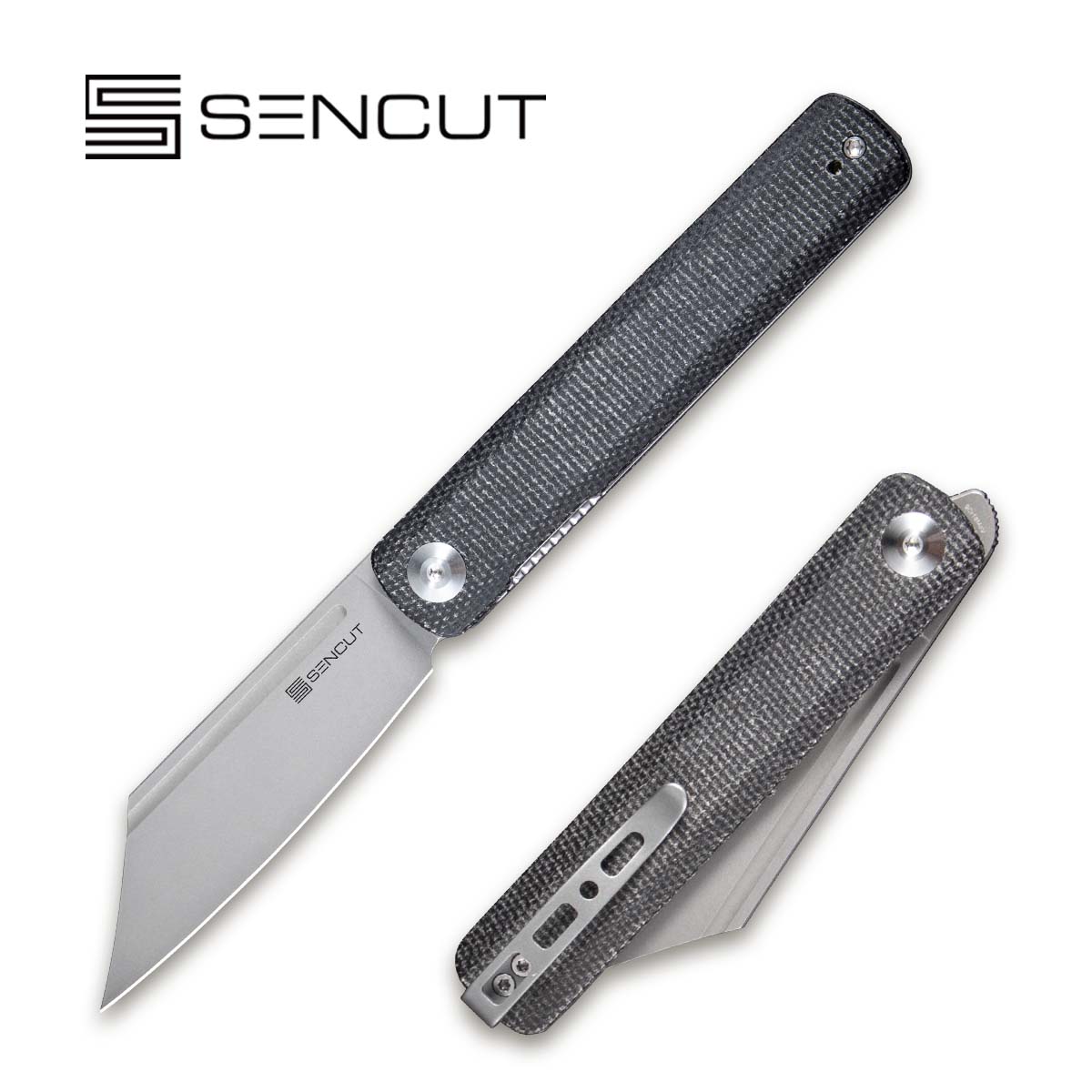 SENCUT Bronte Front Flipper Knife Micarta Handle 9Cr18MoV Blade