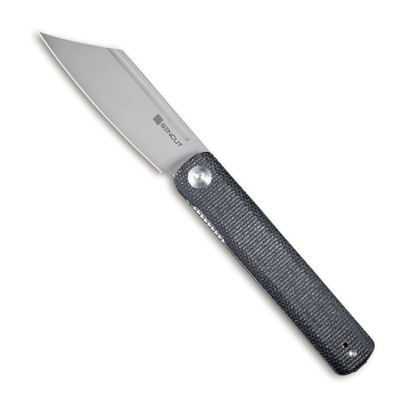 SENCUT Bronte Front Flipper Knife Black Micarta Handle (3.38" Gray Stonewashed 9Cr18MoV Blade) SA08A - SENCUT