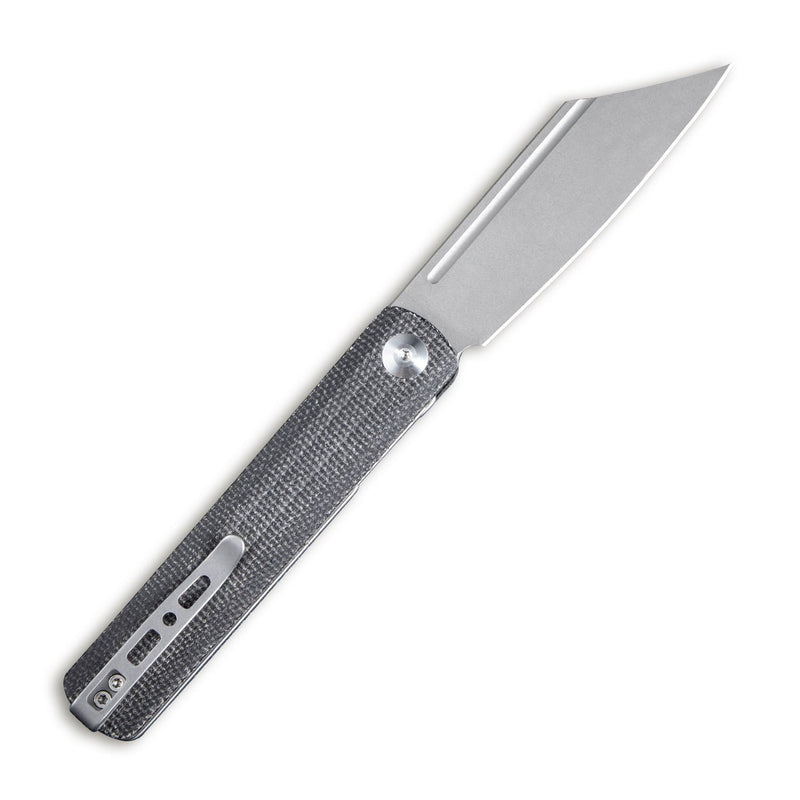 SENCUT Bronte Front Flipper Knife Black Micarta Handle (3.38" Gray Stonewashed 9Cr18MoV Blade) SA08A - SENCUT