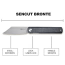 SENCUT Bronte Front Flipper Knife Black Micarta Handle (3.38" Gray Stonewashed 9Cr18MoV Blade) SA08A - SENCUT