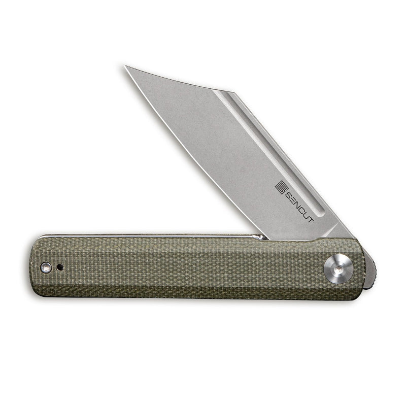 SENCUT Bronte Front Flipper Knife Green Micarta Handle (3.38" Gray Stonewashed 9Cr18MoV Blade) SA08B - SENCUT