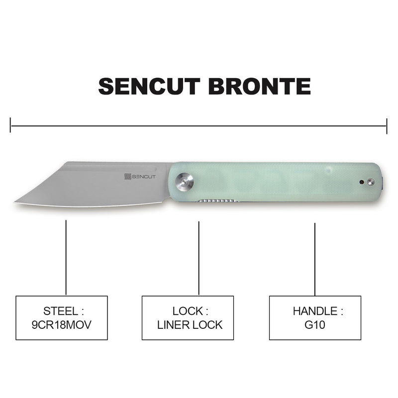 SENCUT Bronte Front Flipper Knife Natural G10 Handle (3.38" Gray Stonewashed 9Cr18MoV Blade) SA08C - SENCUT