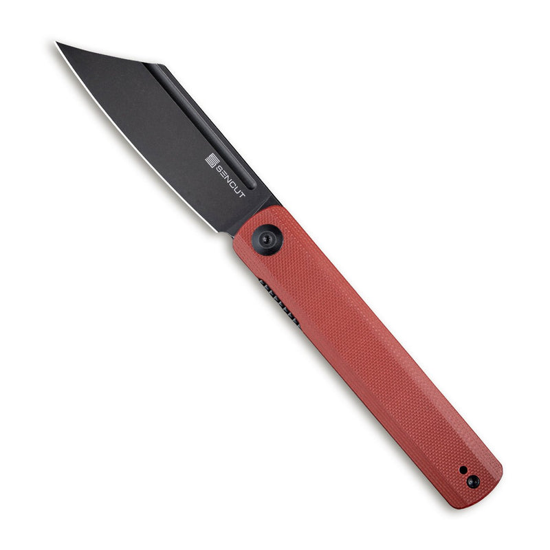 SENCUT Bronte Front Flipper Knife Burgundy G10 Handle (3.38" Black Stonewashed 9Cr18MoV Blade) SA08D - SENCUT