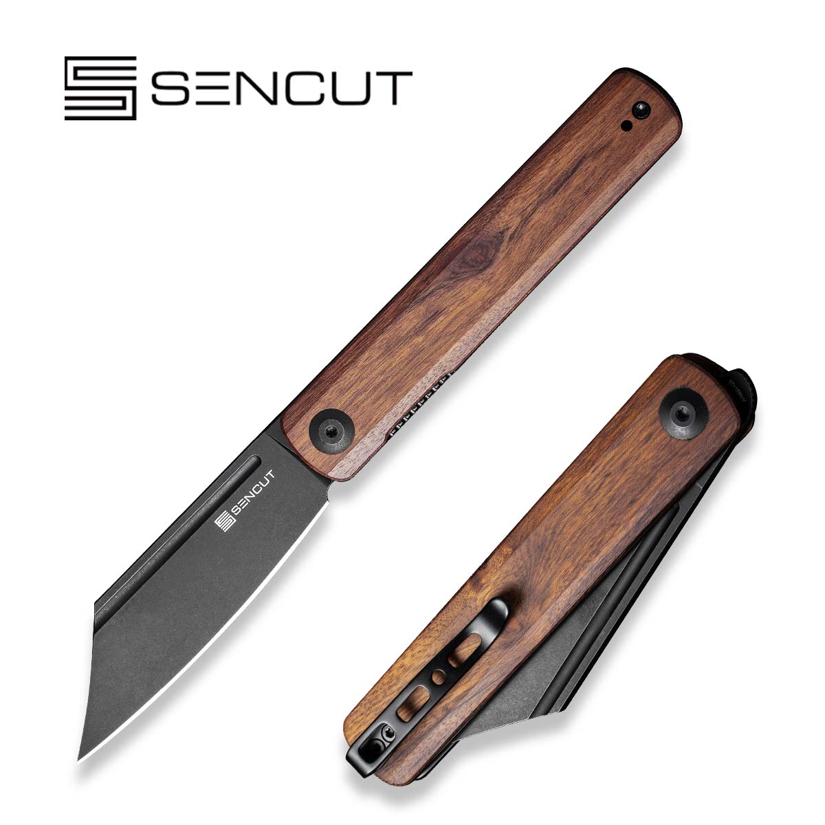 SENCUT Bronte Front Flipper Knife Wood Handle 9Cr18MoV Blade