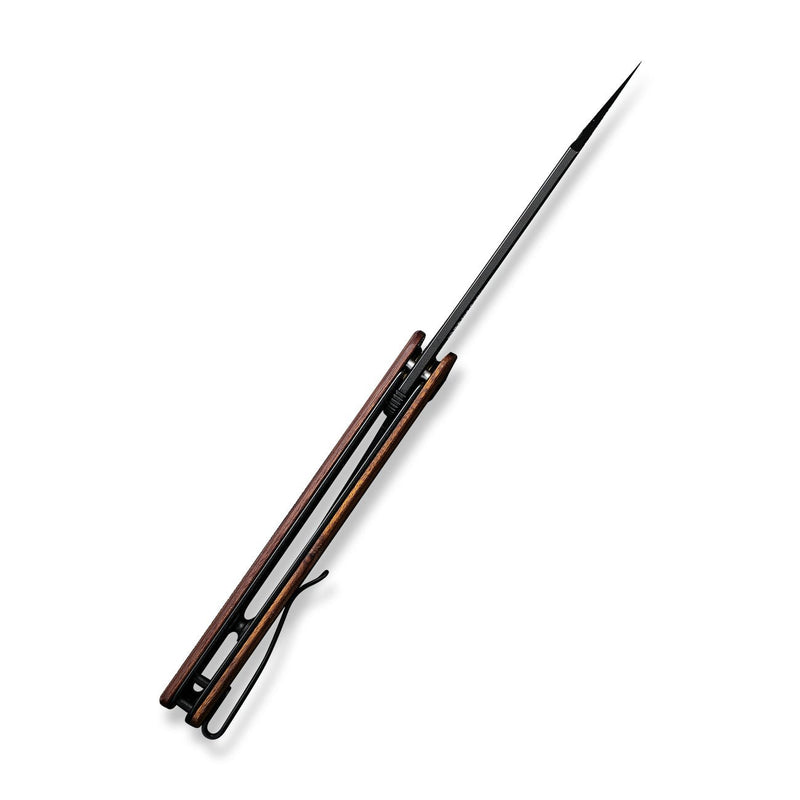 SENCUT Bronte Front Flipper Knife Cuibourtia Wood Handle (3.38" Black Stonewashed 9Cr18MoV Blade) SA08E - SENCUT