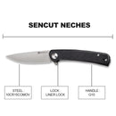 SENCUT Neches Flipper Knife Black G10 Handle (3.2" Satin Finished 10Cr15CoMoV Blade) SA09A - SENCUT