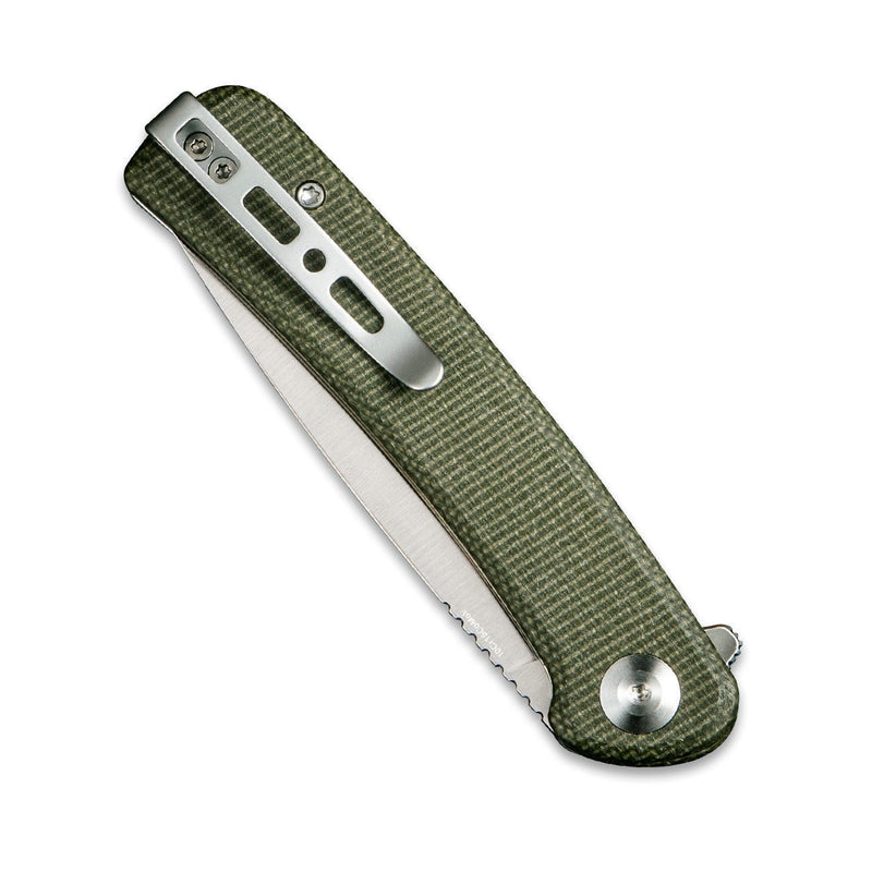 SENCUT Neches Flipper Knife Green Micarta Handle (3.2" Satin Finished 10Cr15CoMoV Blade) SA09C - SENCUT