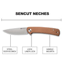 SENCUT Neches Flipper Knife Brown Micarta Handle (3.2" Satin Finished 10Cr15CoMoV Blade) SA09D - SENCUT