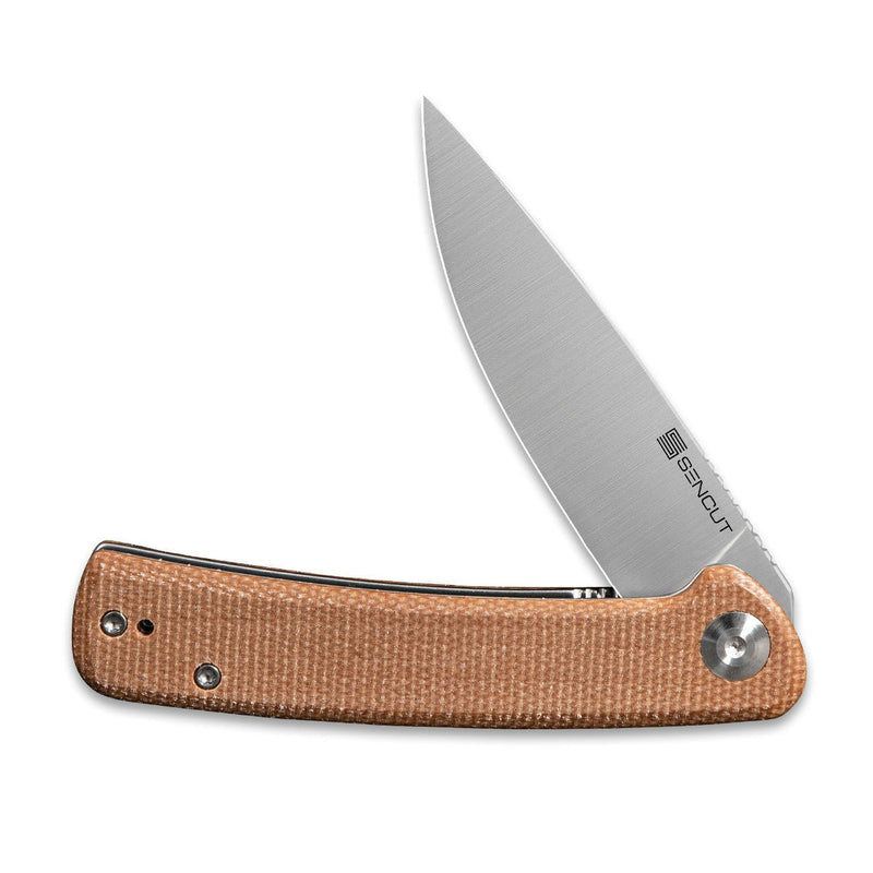 SENCUT Neches Flipper Knife Brown Micarta Handle (3.2" Satin Finished 10Cr15CoMoV Blade) SA09D - SENCUT