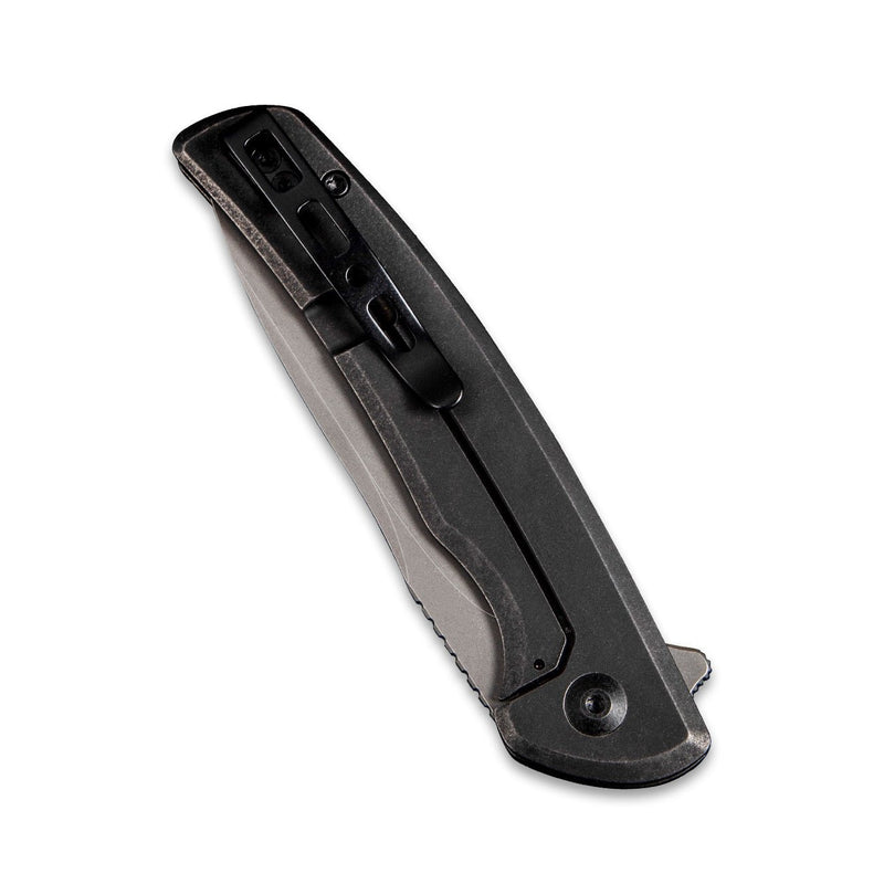 SENCUT Tynan Flipper Knife Black Stonwashed Stainless Steel Handle (3.18" Gray Stonewashed 10Cr15CoMoV Blade) SA10A - SENCUT