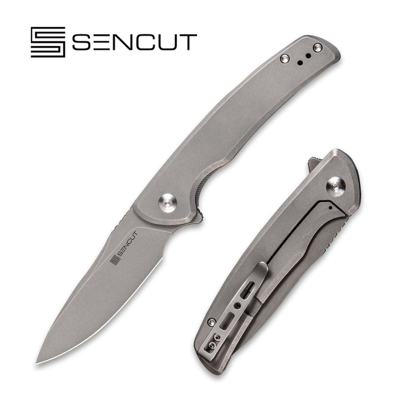 SENCUT Tynan Flipper Knife Gray Stonwashed Stainless Steel Handle (3.18" Gray Stonewashed 10Cr15CoMoV Blade) SA10B - SENCUT