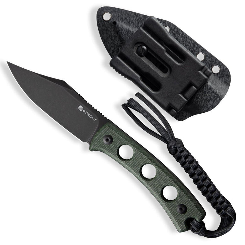 SENCUT Waxahachie Fixed Blade Knife Green Micarta Handle (3.7" Black Stonewashed 9Cr18MoV Blade) SA11C - SENCUT