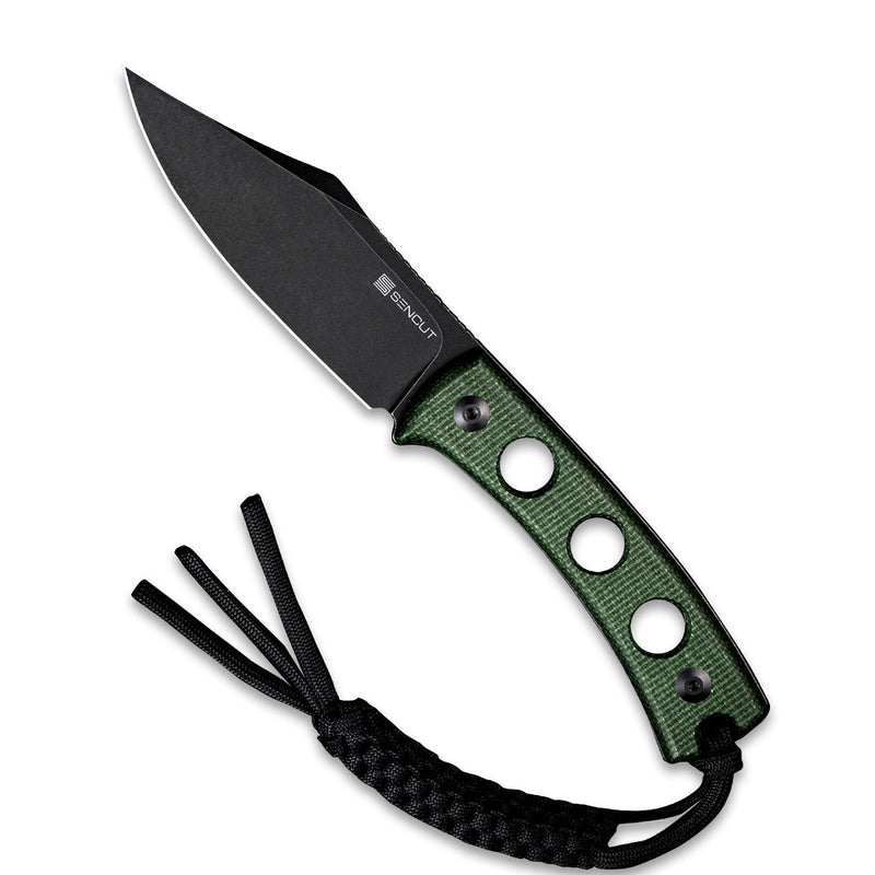 SENCUT Waxahachie Fixed Blade Knife Green Micarta Handle (3.7" Black Stonewashed 9Cr18MoV Blade) SA11C - SENCUT