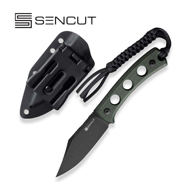 SENCUT Waxahachie Fixed Blade Knife Green Micarta Handle (3.7" Black Stonewashed 9Cr18MoV Blade) SA11C - SENCUT