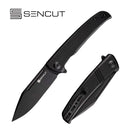 SENCUT Brazoria Flipper Knife Black G10 Handle (3.46" Black Stonewashed D2 Blade) SA12A - SENCUT